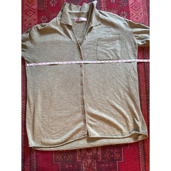 Free People Beach Green Oversized Button Up Cotton Linen Zumba Sweater L - Picture 8 of 11